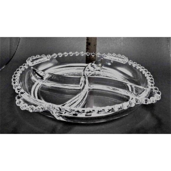Vintage Imperial Glass Candlewick 4-Part Relish Serving Tray w/ Beaded Rim - Picture 3 of 4